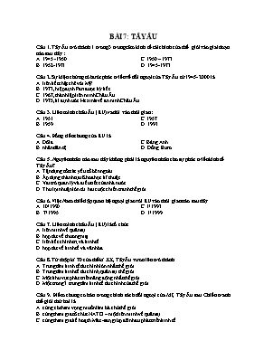 Câu hỏi trắc nghiệm Lịch sử Lớp 12 - Bài 7 Tây Âu